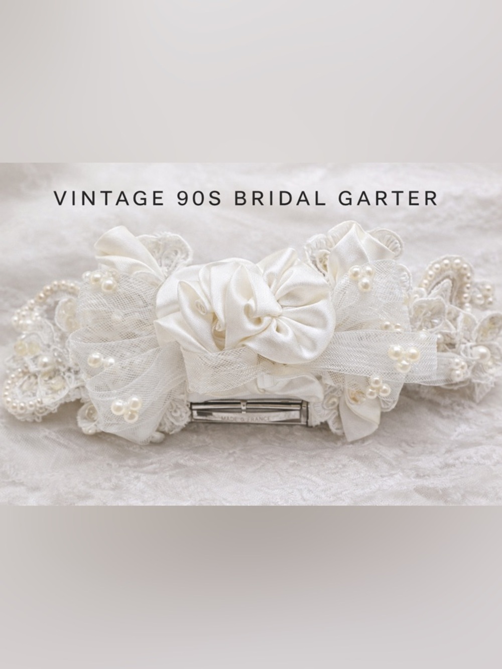 Vintage Bridal Garter Lace Pearl Satin France Wedding Romantic 90s Style Y2K